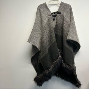 Max Edition Black and Gray Textured Poncho Wrap Cape